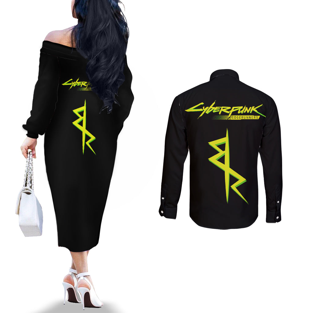 Maine Cyberpunk Couples Matching Off The Shoulder Long Sleeve Dress and Long Sleeve Button Shirt
