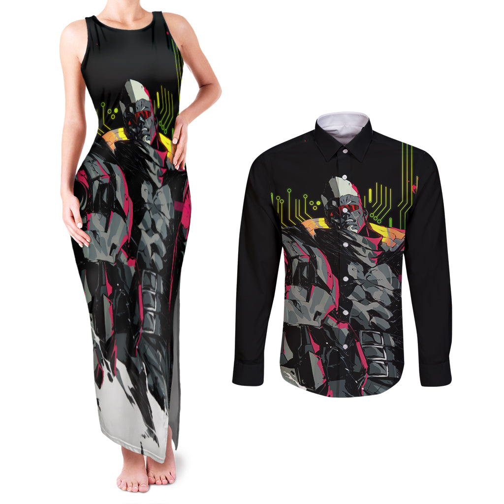 Maine Cyberpunk Couples Matching Tank Maxi Dress and Long Sleeve Button Shirt