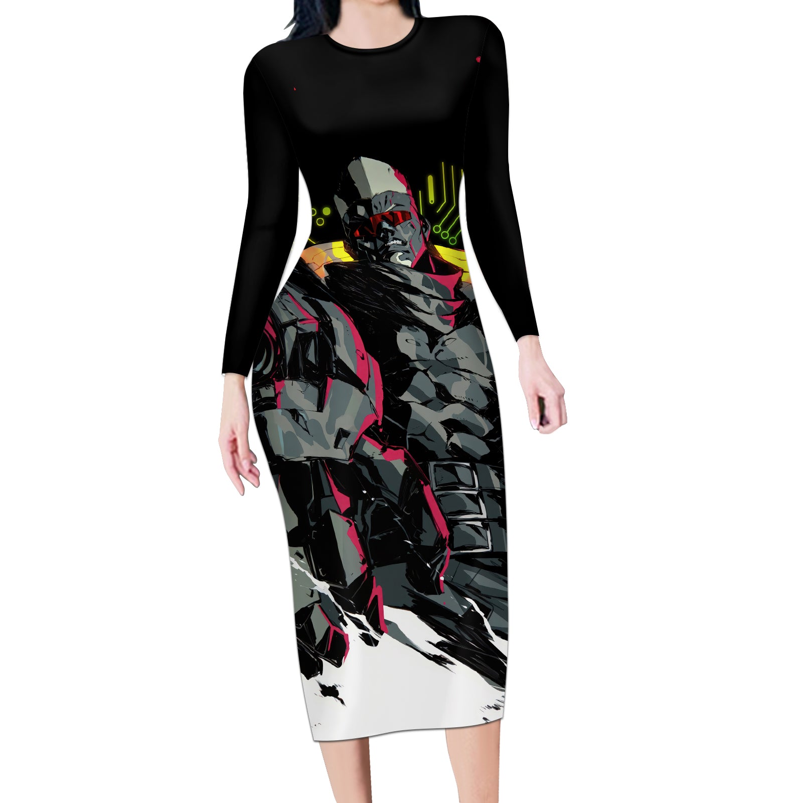 Maine Cyberpunk Long Sleeve Bodycon Dress