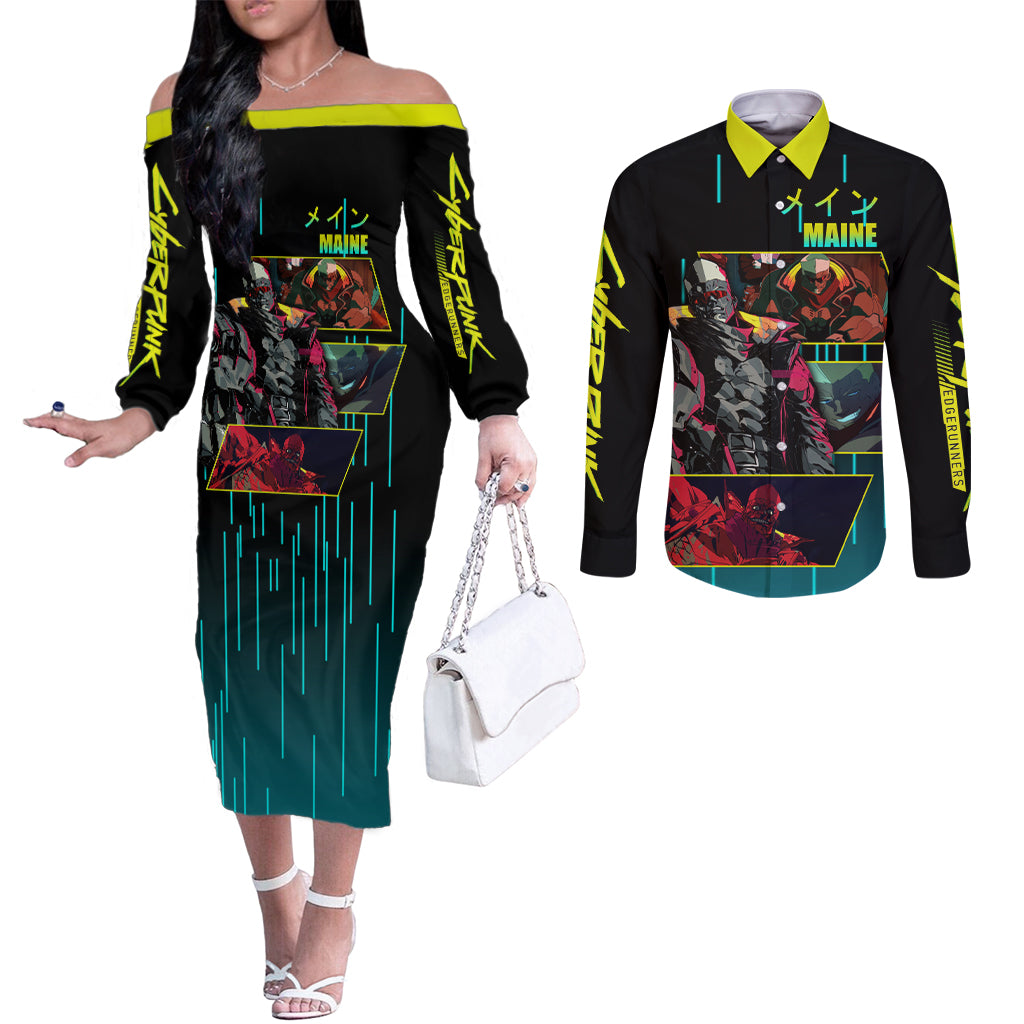 Cyberpunk Maine Couples Matching Off The Shoulder Long Sleeve Dress and Long Sleeve Button Shirt