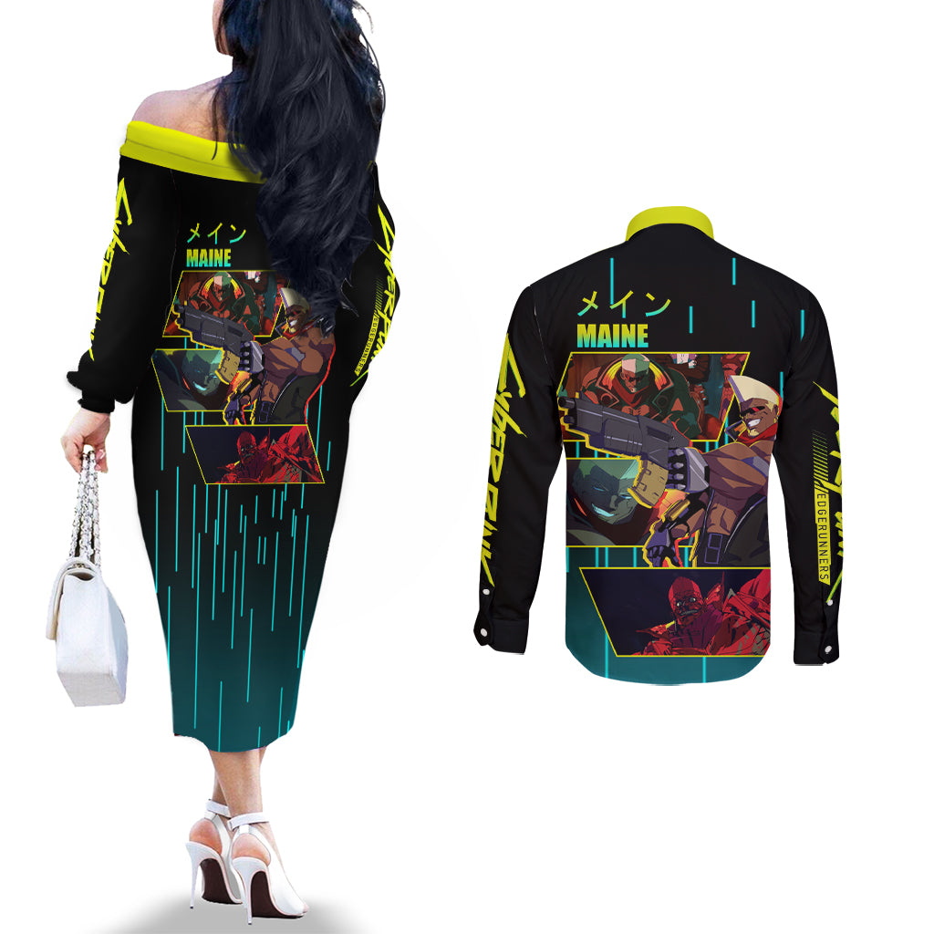 Cyberpunk Maine Couples Matching Off The Shoulder Long Sleeve Dress and Long Sleeve Button Shirt