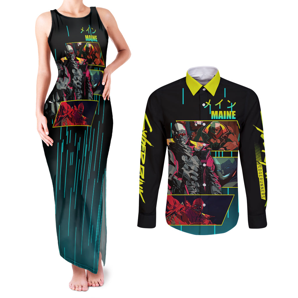 Cyberpunk Maine Couples Matching Tank Maxi Dress and Long Sleeve Button Shirt