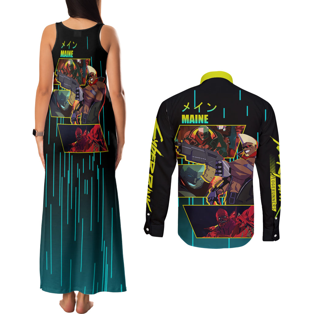 Cyberpunk Maine Couples Matching Tank Maxi Dress and Long Sleeve Button Shirt