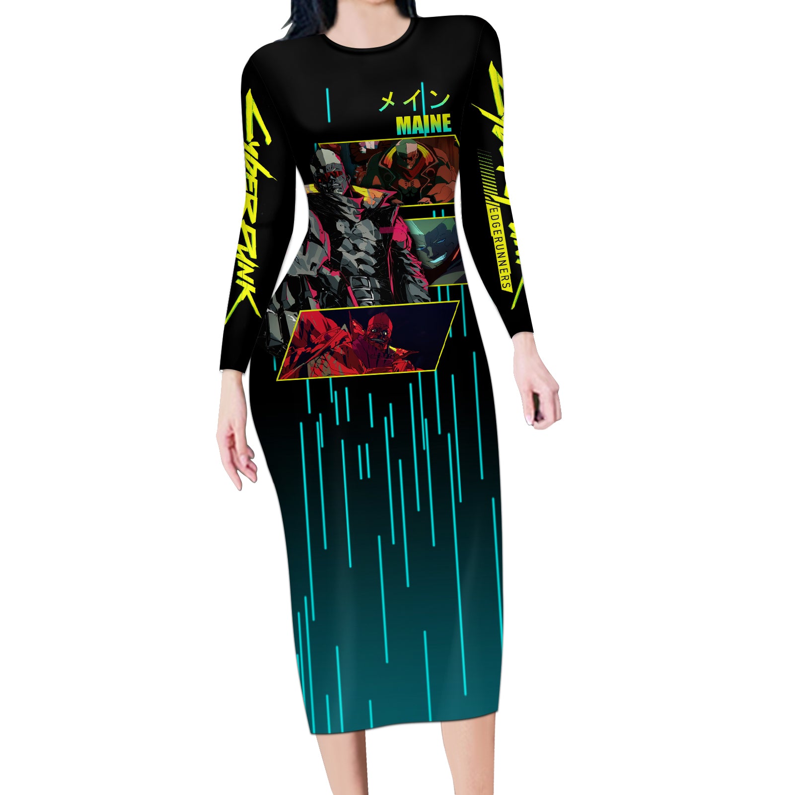 Cyberpunk Maine Long Sleeve Bodycon Dress
