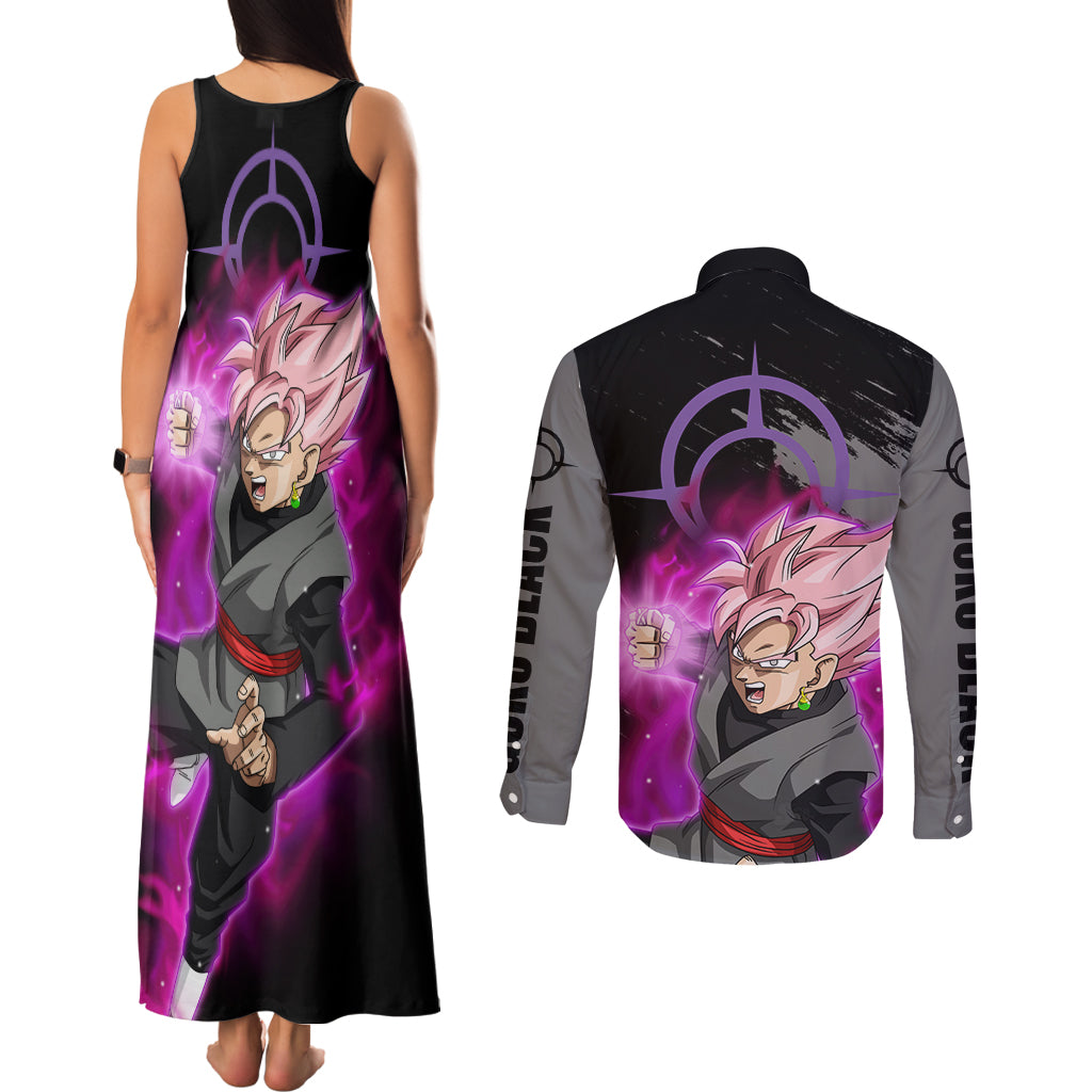 Goku Black Rose Couples Matching Tank Maxi Dress and Long Sleeve Button Shirt