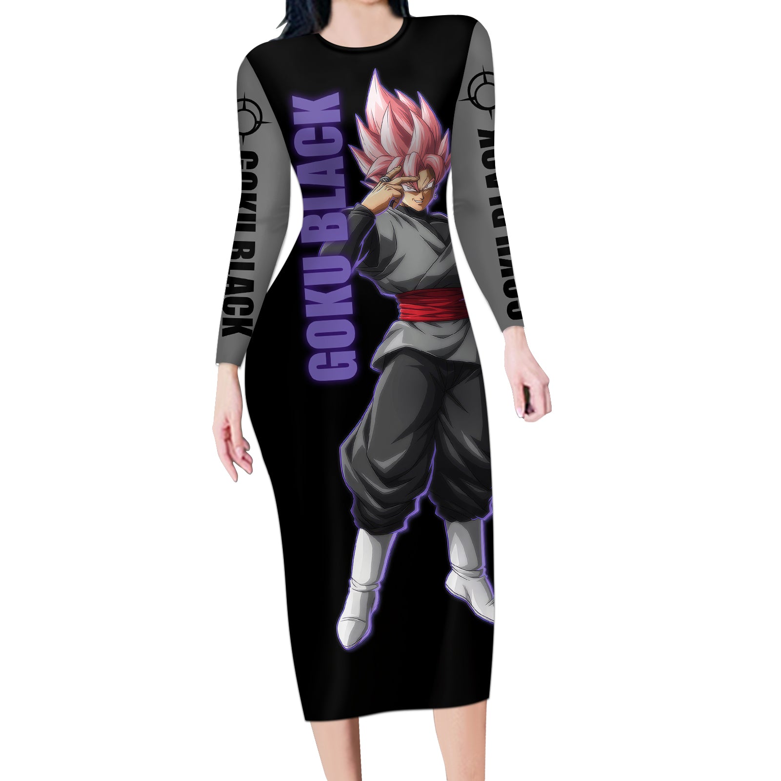 Goku Black Rose Long Sleeve Bodycon Dress