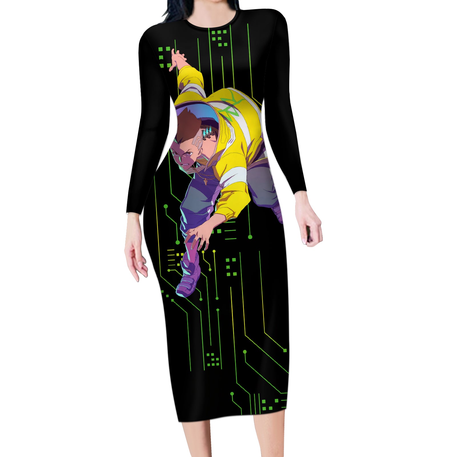 Cyberpunk David Martinez Long Sleeve Bodycon Dress