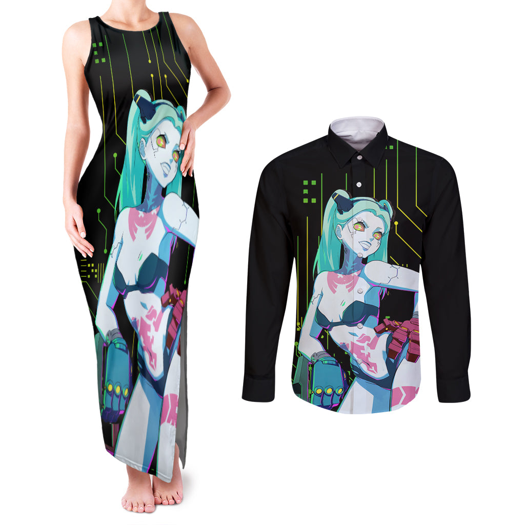 Cyberpunk Rebecca Couples Matching Tank Maxi Dress and Long Sleeve Button Shirt