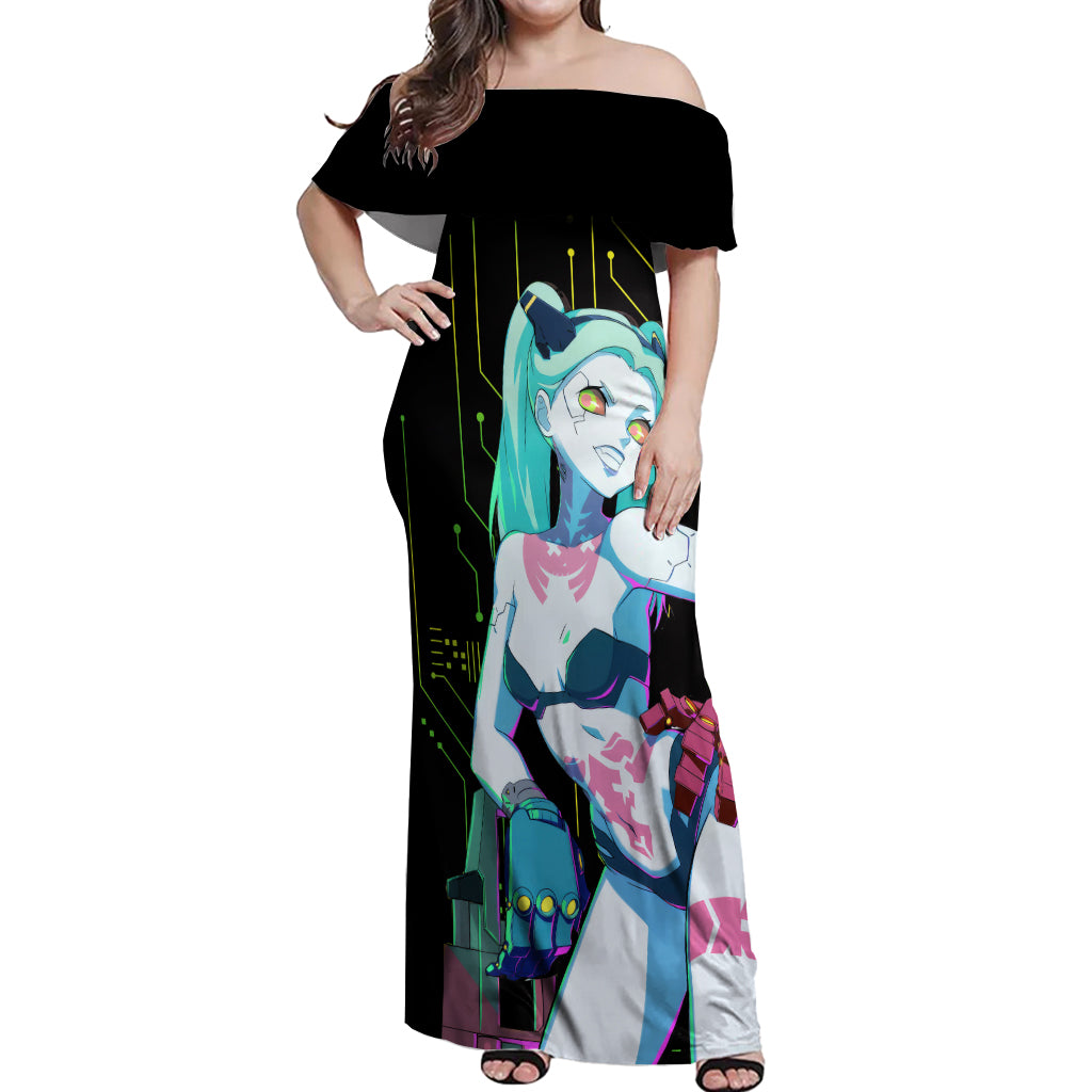 Cyberpunk Rebecca Off Shoulder Maxi Dress