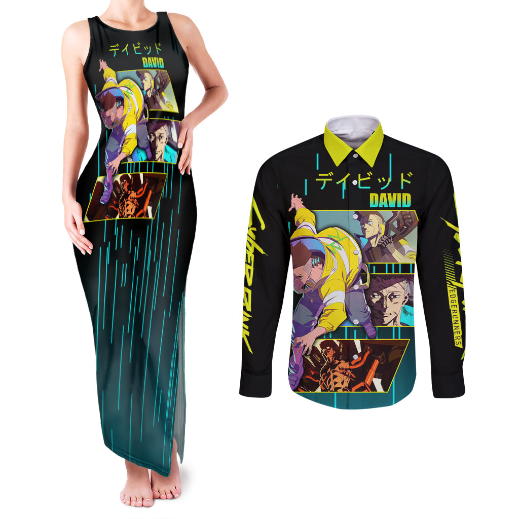 Cyberpunk David Martinez Couples Matching Tank Maxi Dress and Long Sleeve Button Shirt