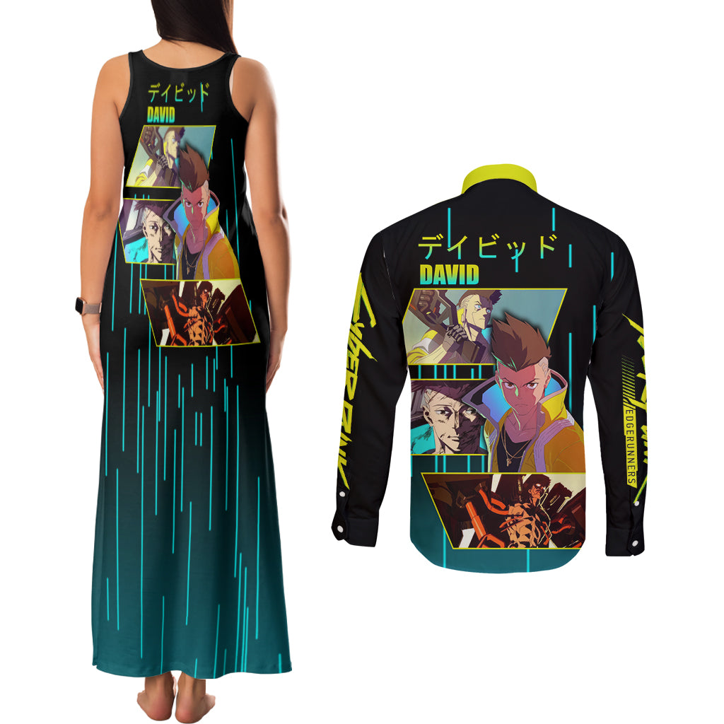 Cyberpunk David Martinez Couples Matching Tank Maxi Dress and Long Sleeve Button Shirt