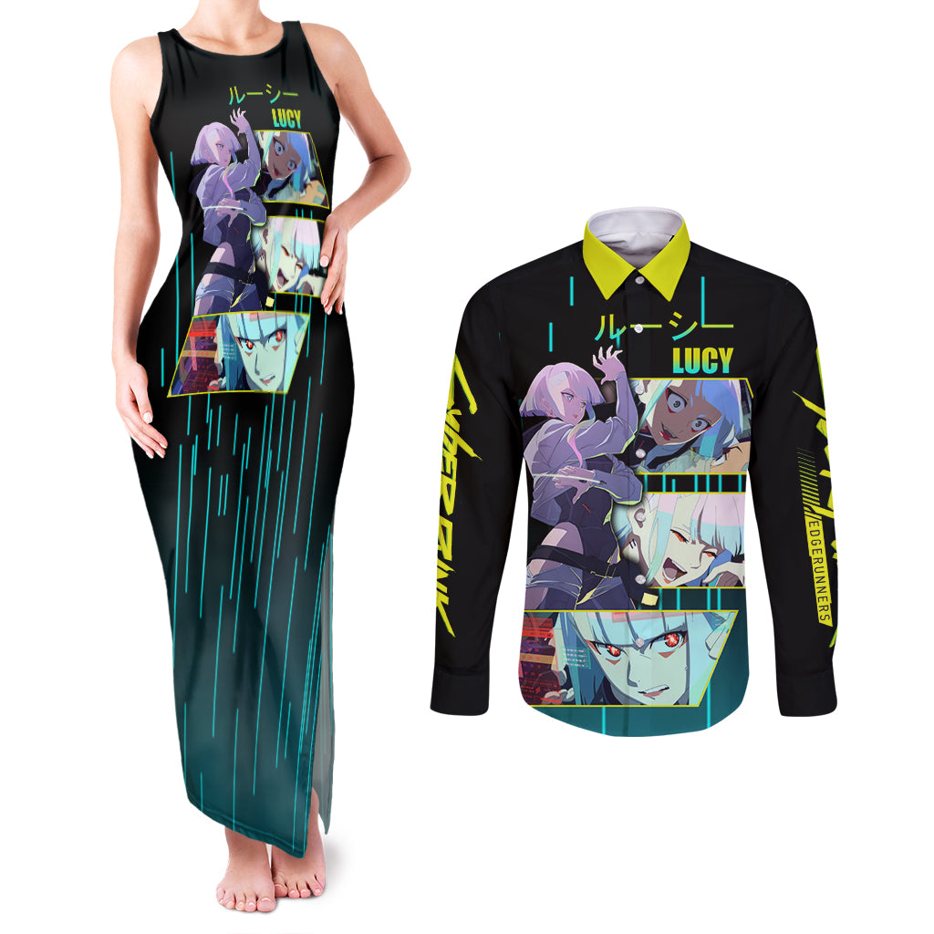 Cyberpunk Lucy Couples Matching Tank Maxi Dress and Long Sleeve Button Shirt