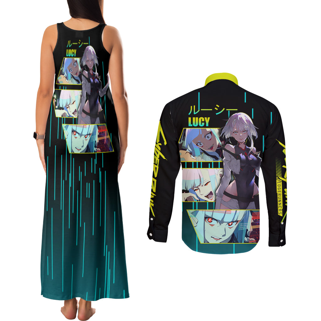 Cyberpunk Lucy Couples Matching Tank Maxi Dress and Long Sleeve Button Shirt