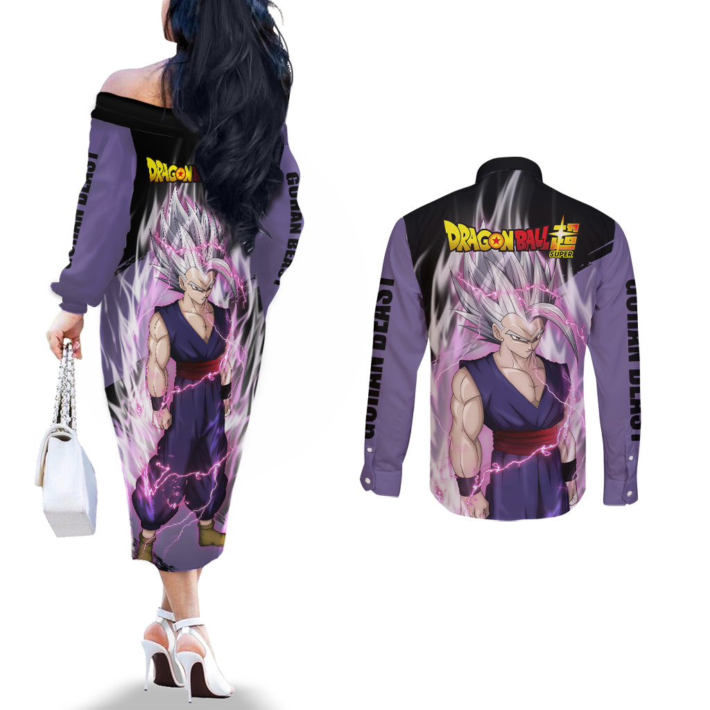 Gohan Beast - Dragon Ball Couples Matching Off The Shoulder Long Sleeve Dress and Long Sleeve Button Shirt