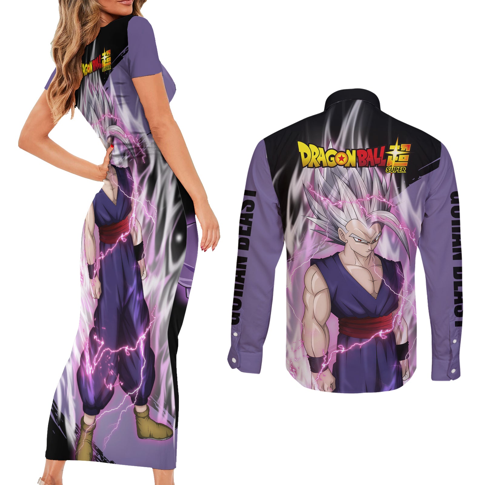 Gohan Beast - Dragon Ball Couples Matching Short Sleeve Bodycon Dress and Long Sleeve Button Shirt