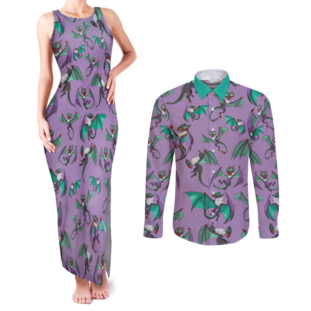 Noivern Pattern Style Couples Matching Tank Maxi Dress and Long Sleeve Button Shirt