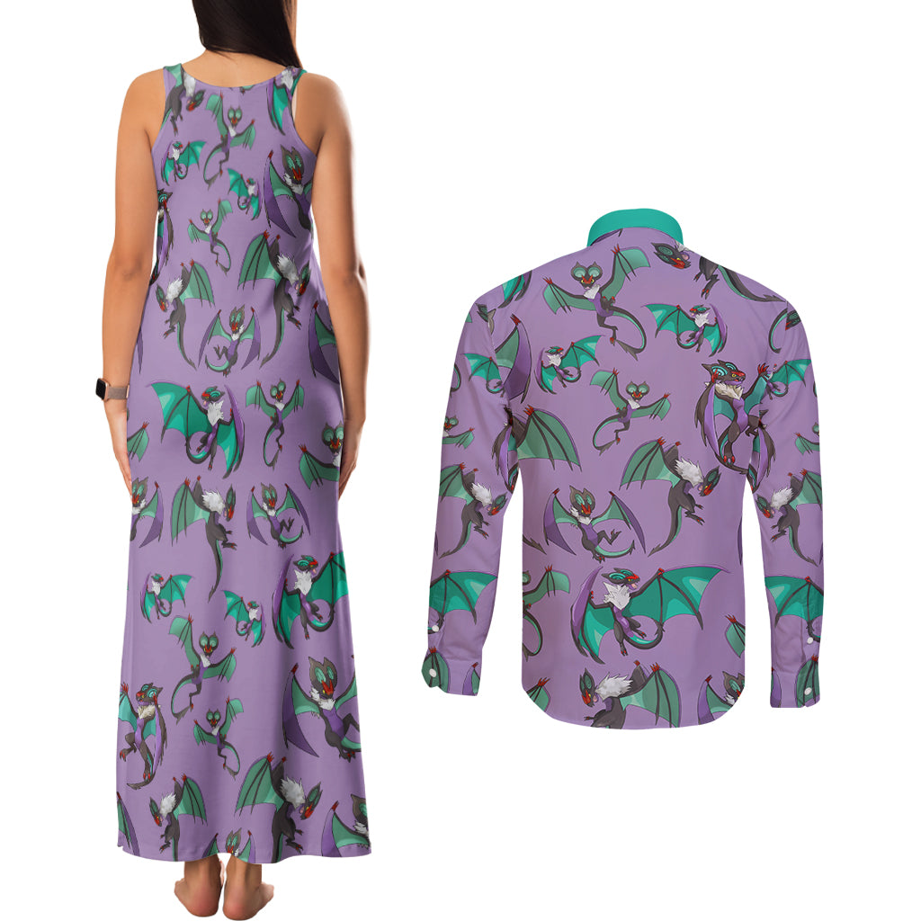 Noivern Pattern Style Couples Matching Tank Maxi Dress and Long Sleeve Button Shirt
