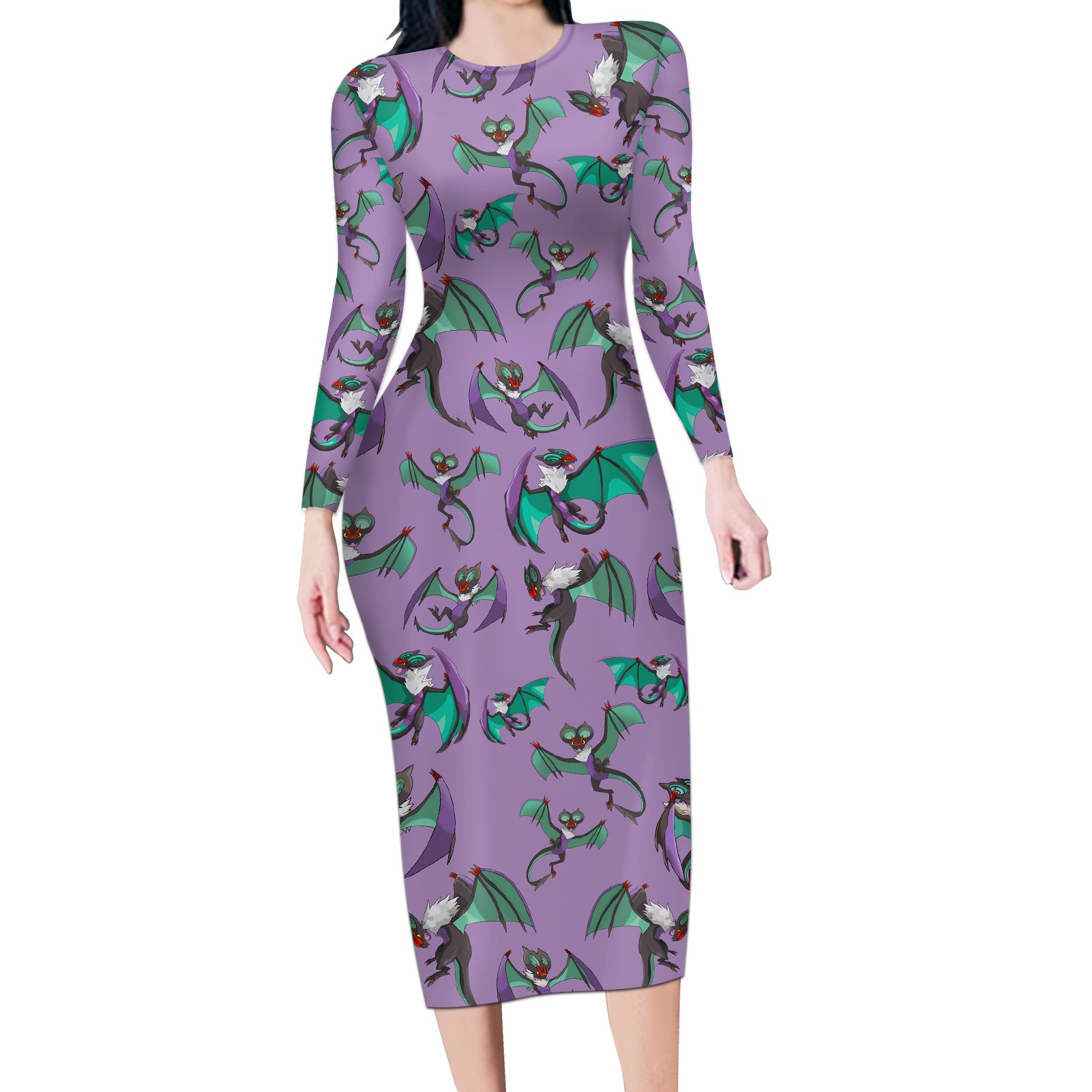 Noivern Pattern Style Long Sleeve Bodycon Dress