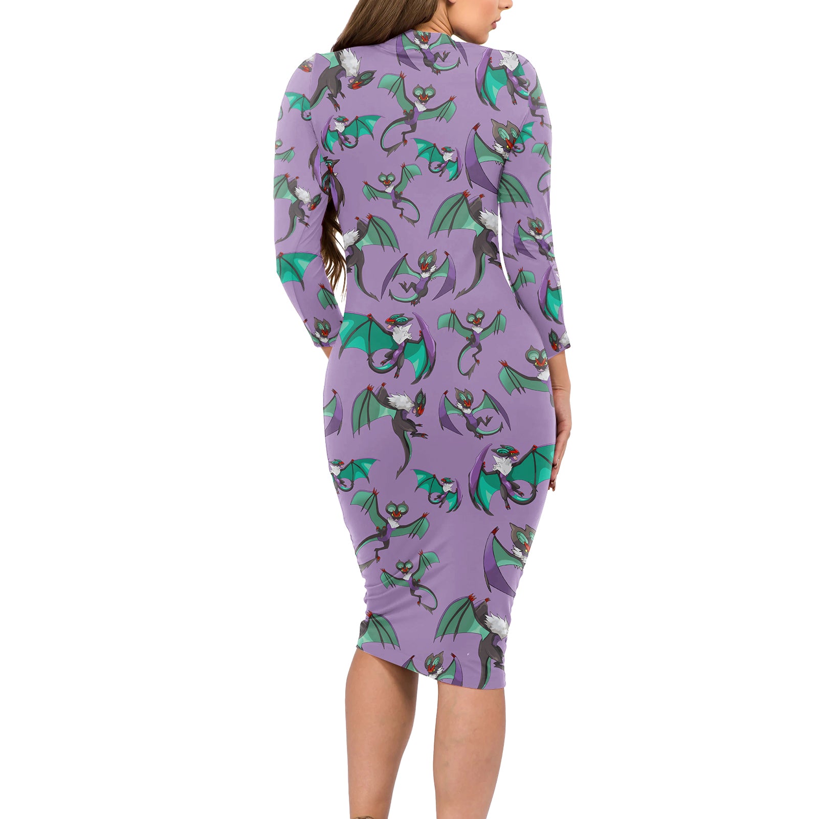 Noivern Pattern Style Long Sleeve Bodycon Dress