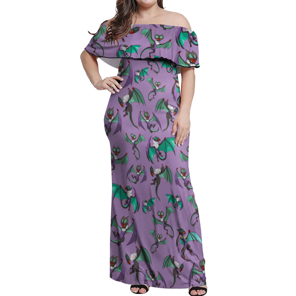 Noivern Pattern Style Off Shoulder Maxi Dress