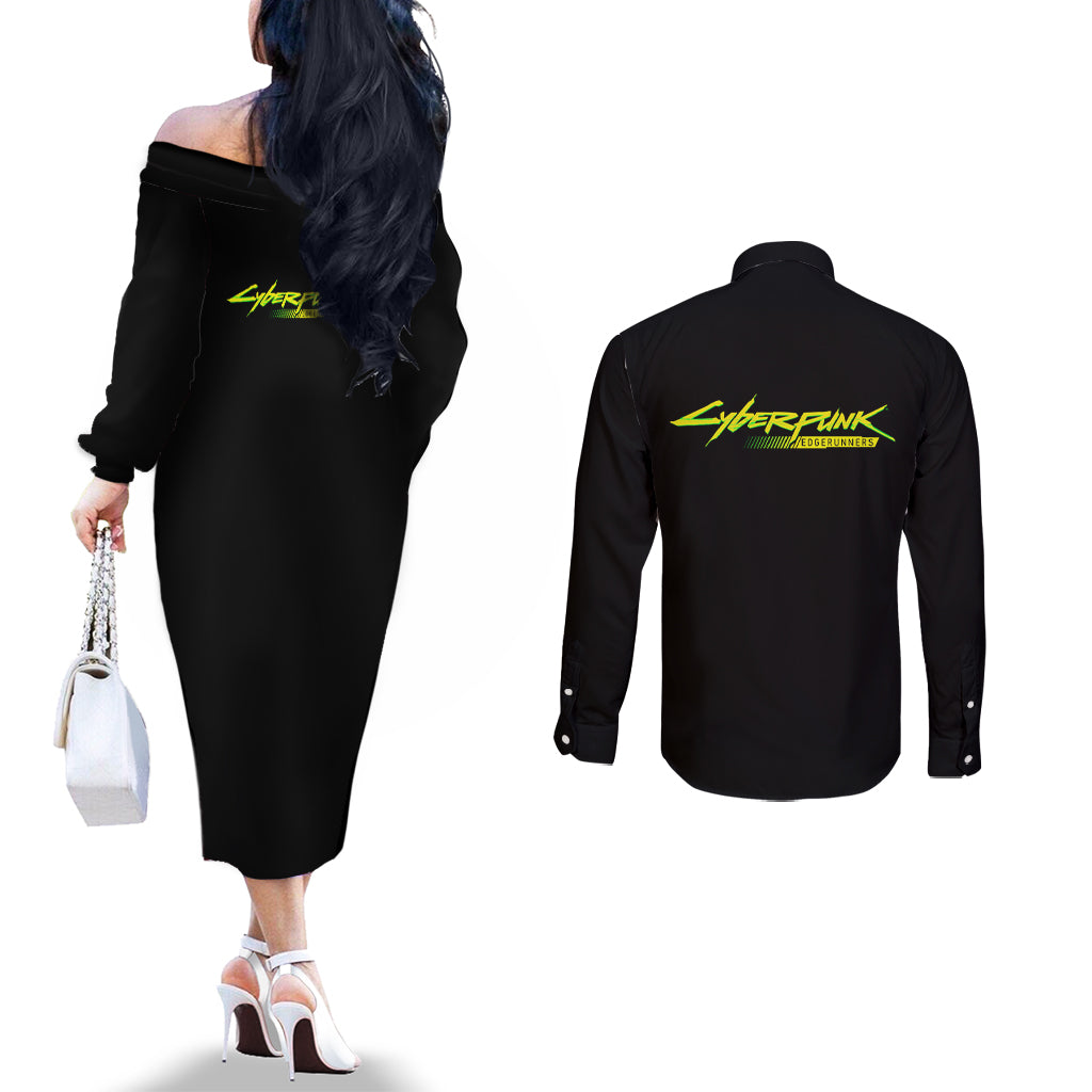 Cyberpunk Lucy - Anime Cyberpunk Couples Matching Off The Shoulder Long Sleeve Dress and Long Sleeve Button Shirt