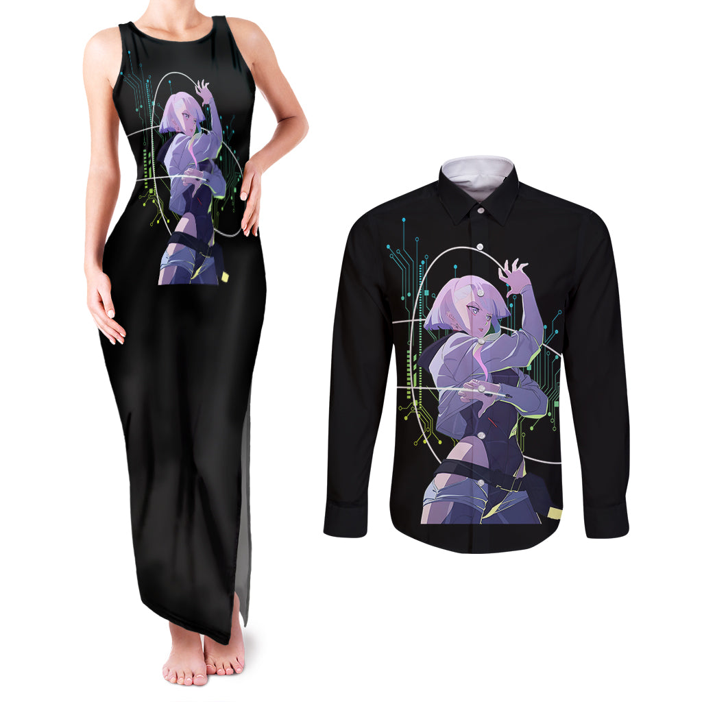 Cyberpunk Lucy - Anime Cyberpunk Couples Matching Tank Maxi Dress and Long Sleeve Button Shirt
