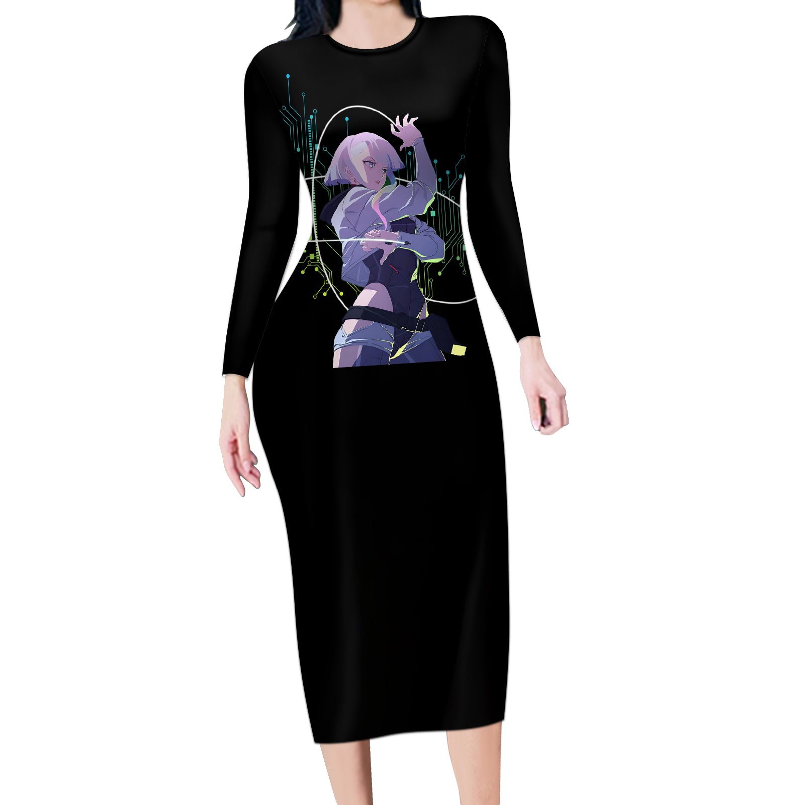 Cyberpunk Lucy - Anime Cyberpunk Long Sleeve Bodycon Dress