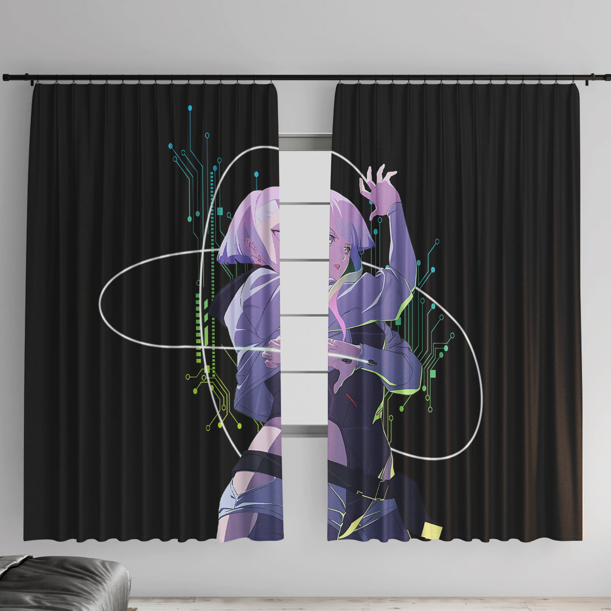 Cyberpunk Lucy - Anime Cyberpunk Window Curtain