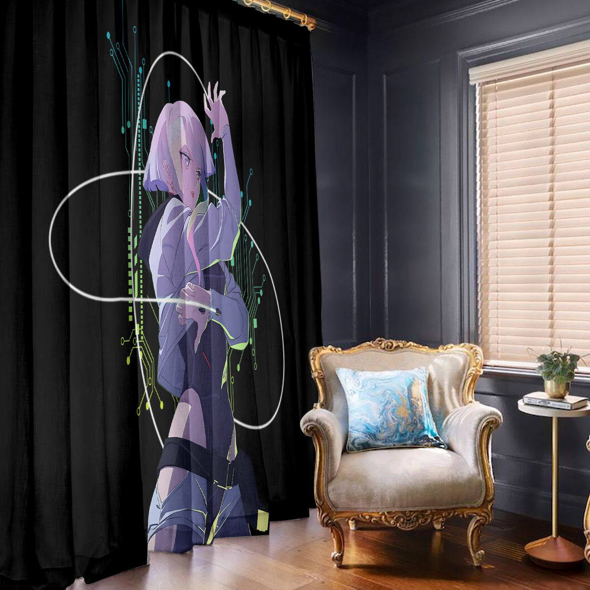 Cyberpunk Lucy - Anime Cyberpunk Window Curtain