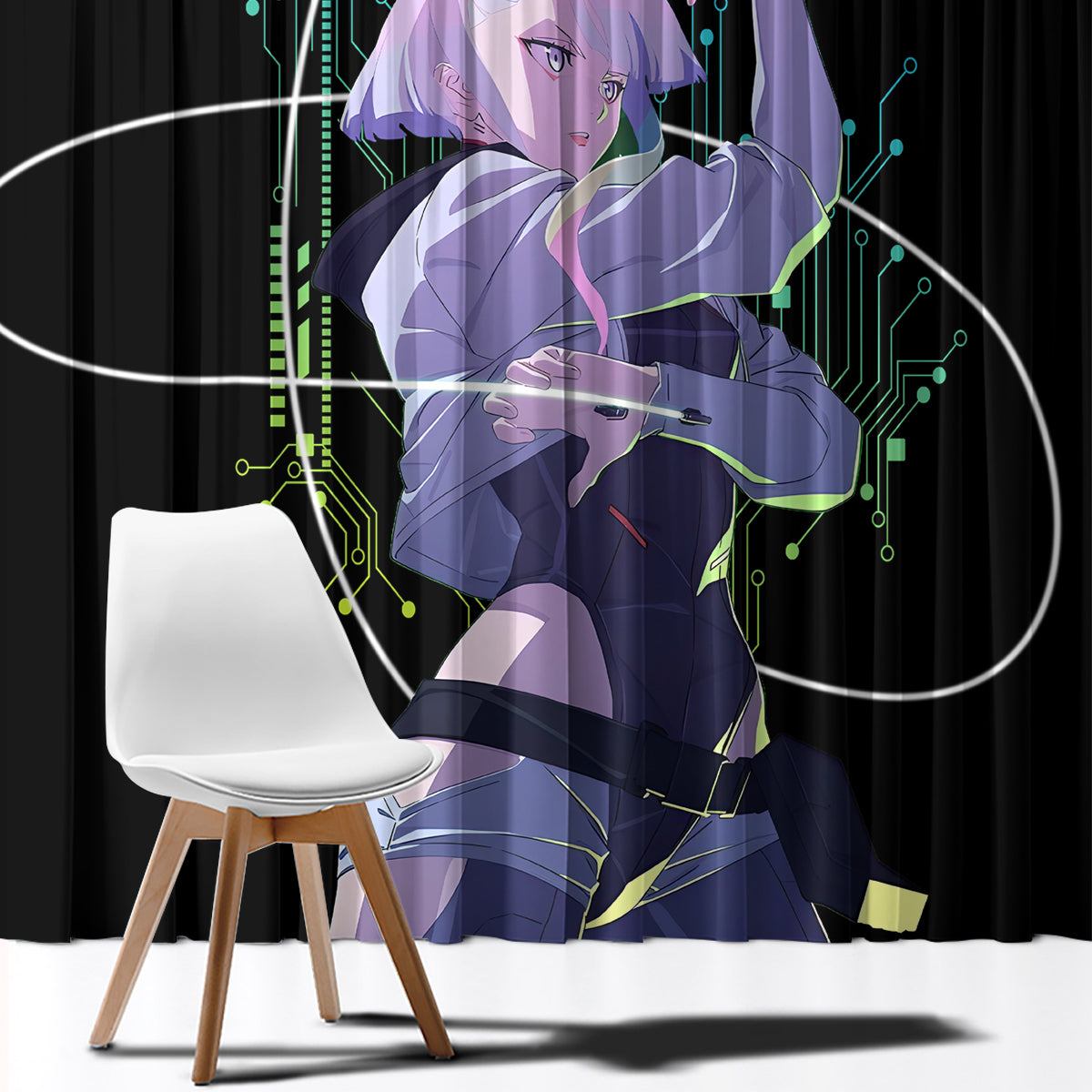 Cyberpunk Lucy - Anime Cyberpunk Window Curtain