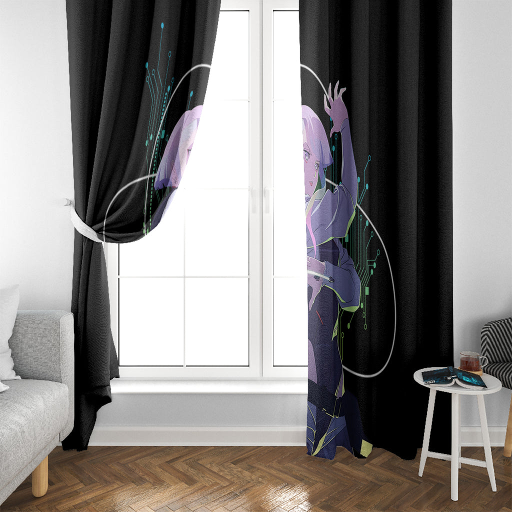 Cyberpunk Lucy - Anime Cyberpunk Window Curtain