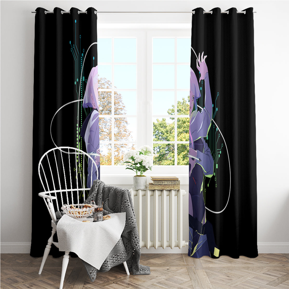 Cyberpunk Lucy - Anime Cyberpunk Window Curtain