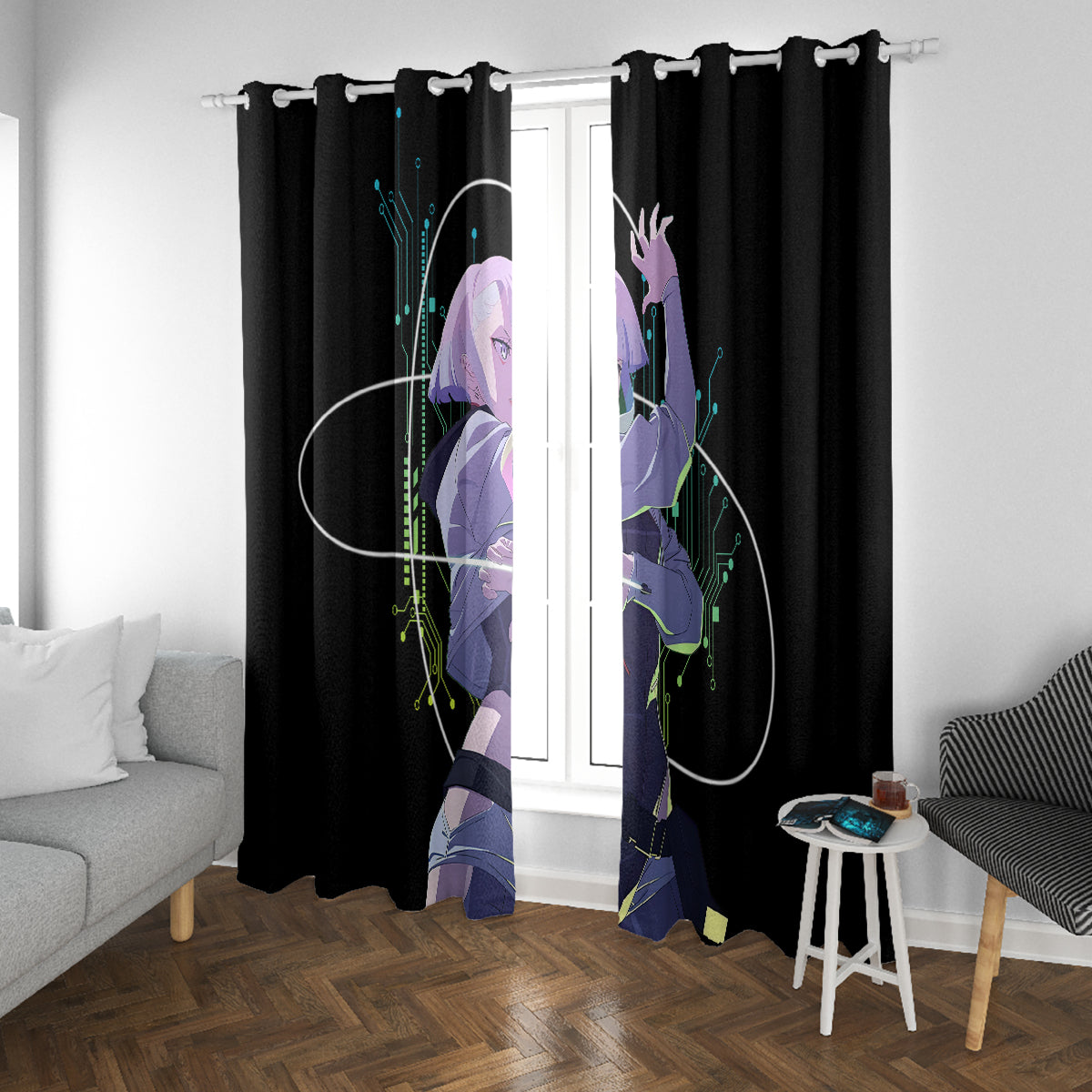 Cyberpunk Lucy - Anime Cyberpunk Window Curtain