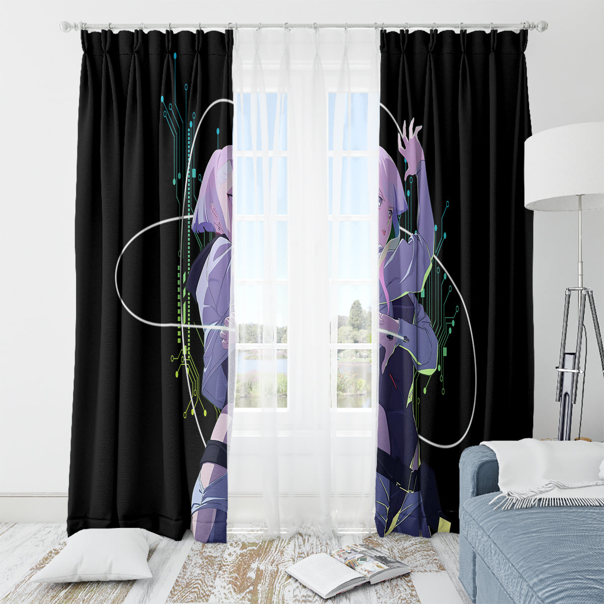 Cyberpunk Lucy - Anime Cyberpunk Window Curtain