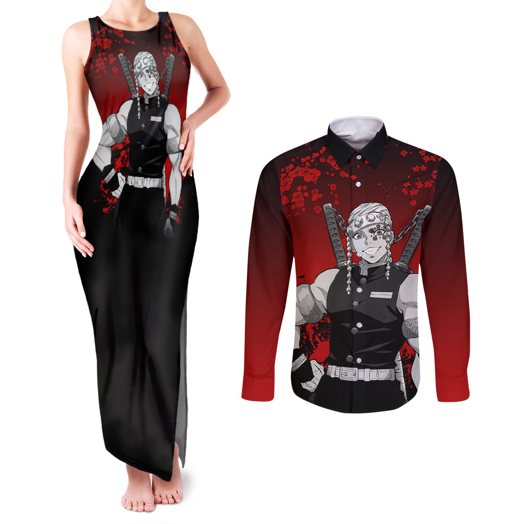Tengen Uzui Japan Art Couples Matching Tank Maxi Dress and Long Sleeve Button Shirt