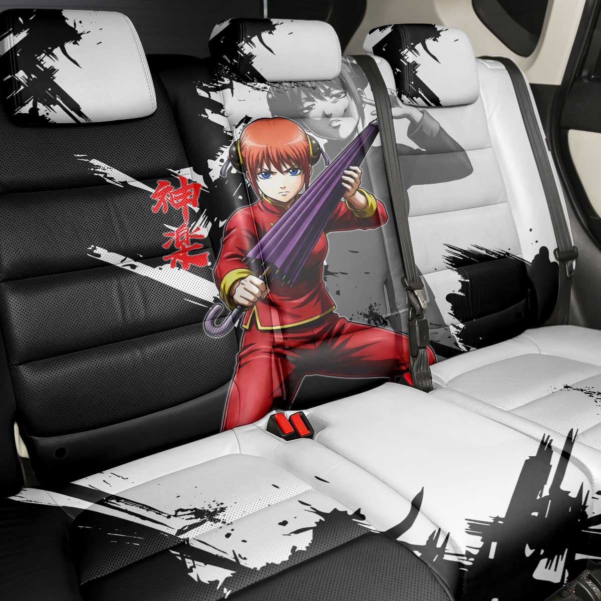 Kagura Back Car Seat Cover Fierce Comedy Martial Ink Style