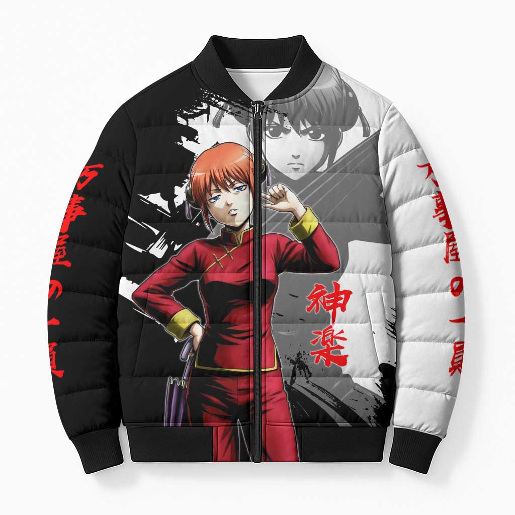 Kagura Bomber Puffer Jacket Fierce Comedy Martial Ink Style