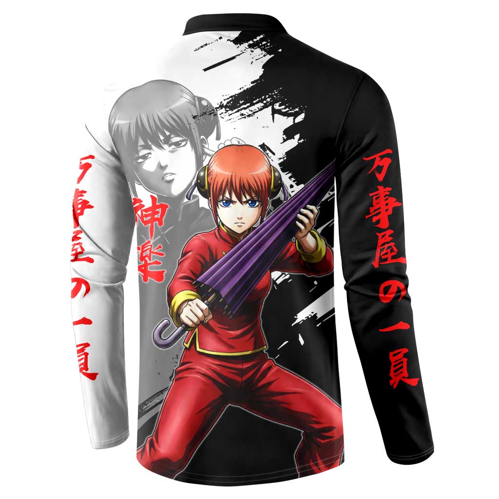 Kagura Button Sweatshirt Fierce Comedy Martial Ink Style