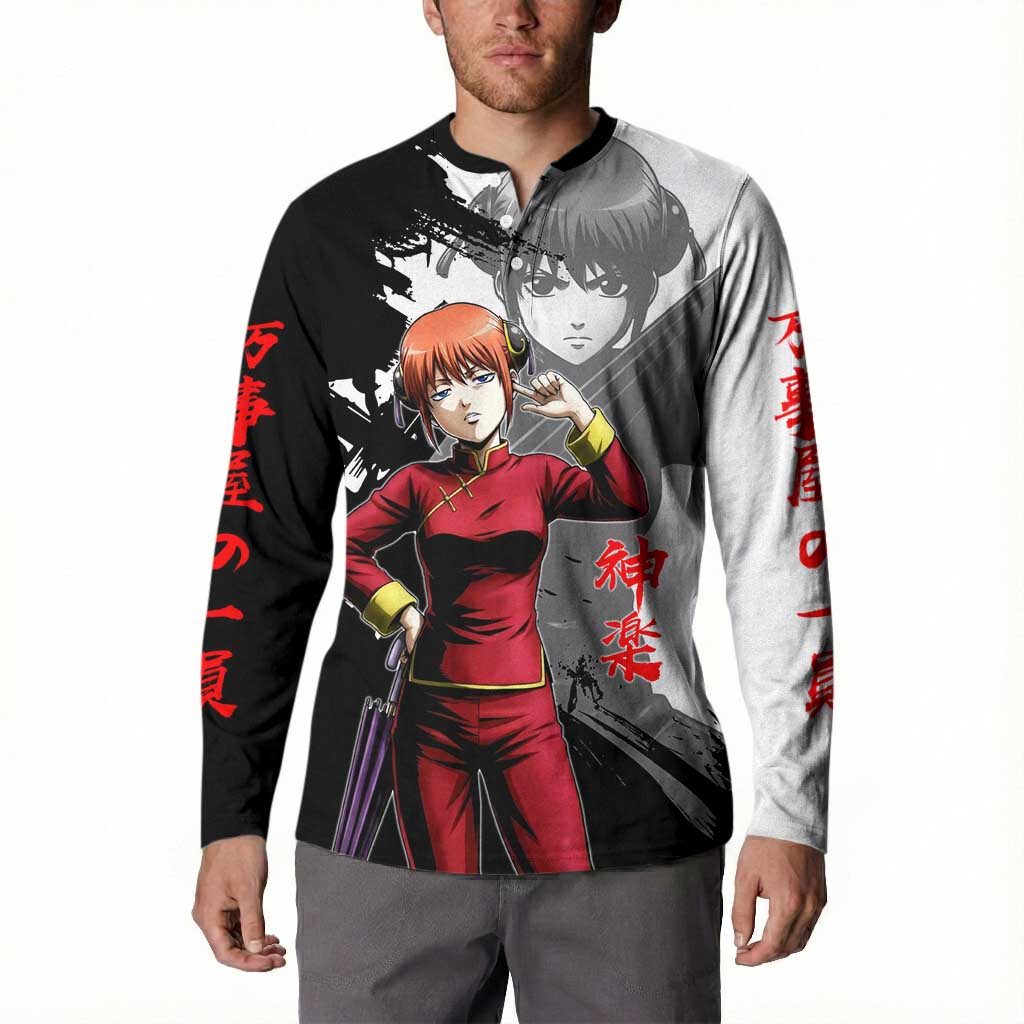 Kagura Button Sweatshirt Fierce Comedy Martial Ink Style