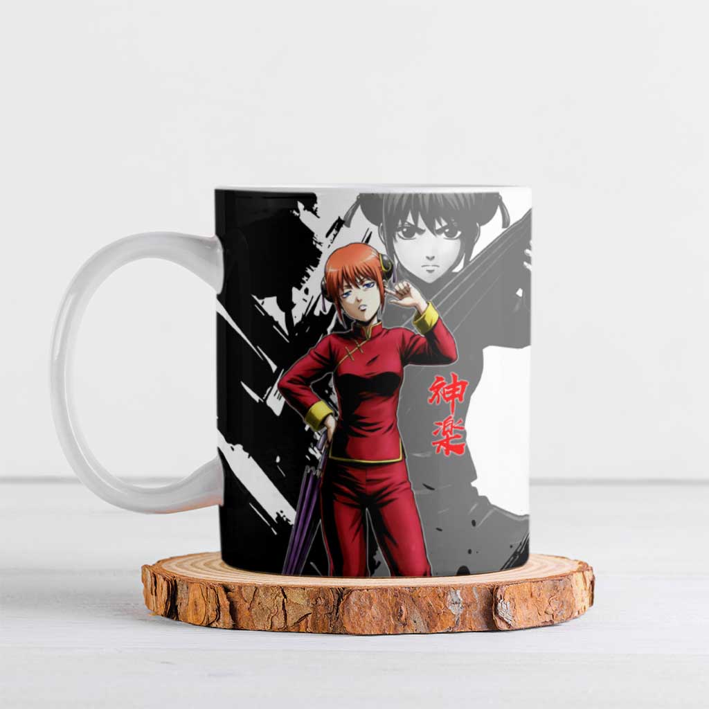 Kagura Ceramic Mug Fierce Comedy Martial Ink Style