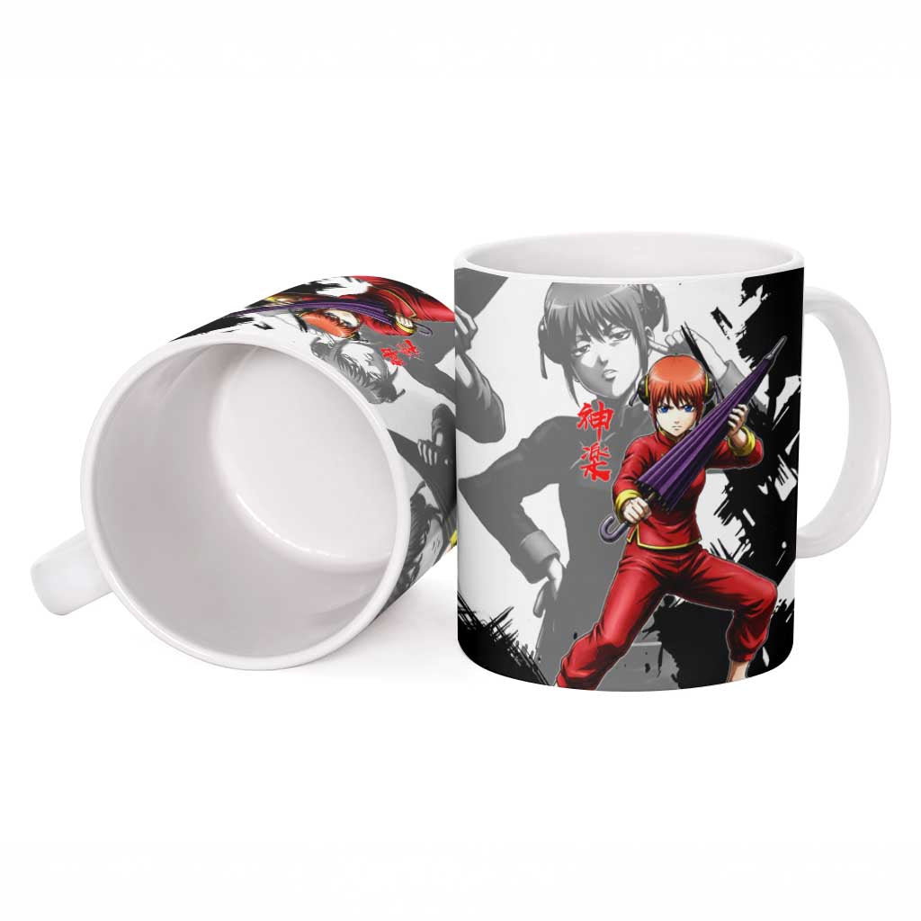Kagura Ceramic Mug Fierce Comedy Martial Ink Style