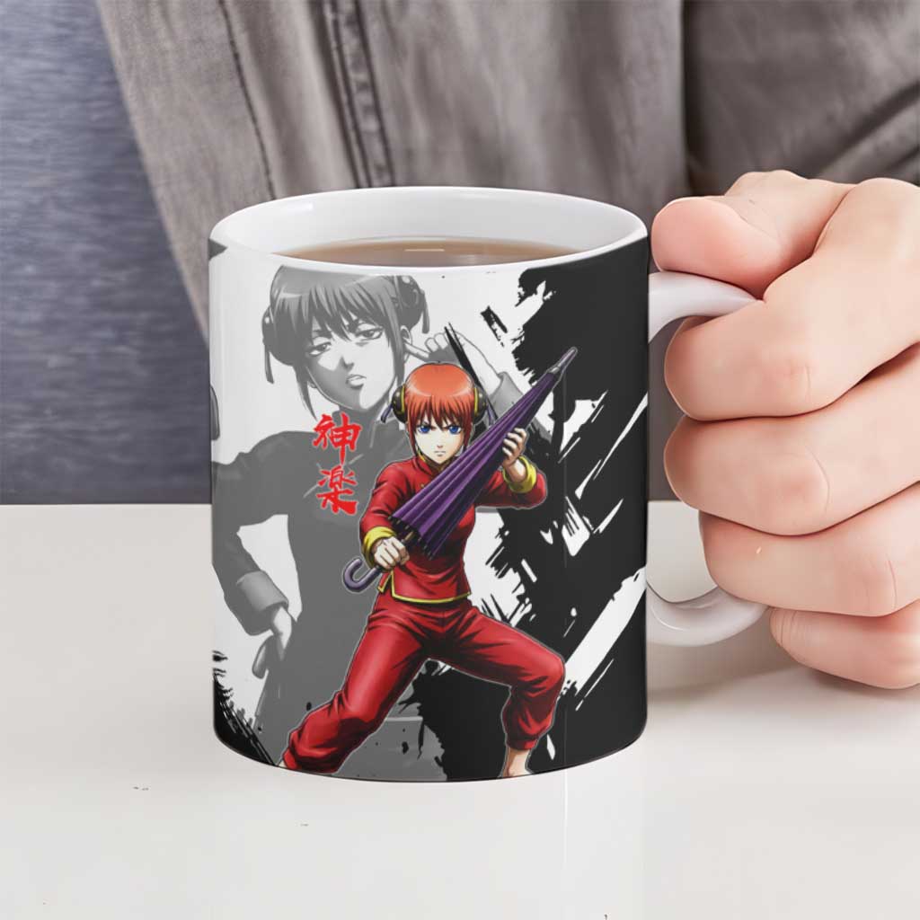Kagura Ceramic Mug Fierce Comedy Martial Ink Style