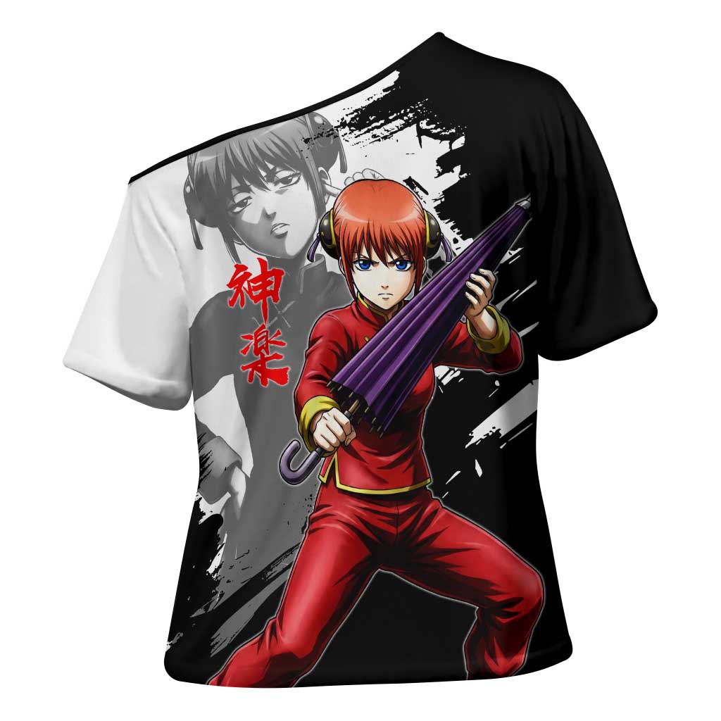 Kagura Cross Shoulder Shirt Fierce Comedy Martial Ink Style
