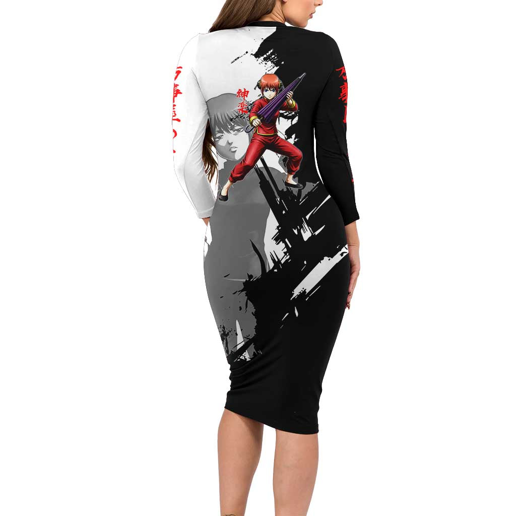 Kagura Family Matching Long Sleeve Bodycon Dress and Hawaiian Shirt Fierce Comedy Martial Ink Style