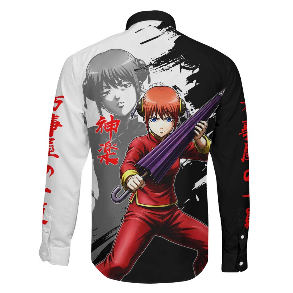 Kagura Family Matching Off The Shoulder Long Sleeve Dress and Hawaiian Shirt Fierce Comedy Martial Ink Style