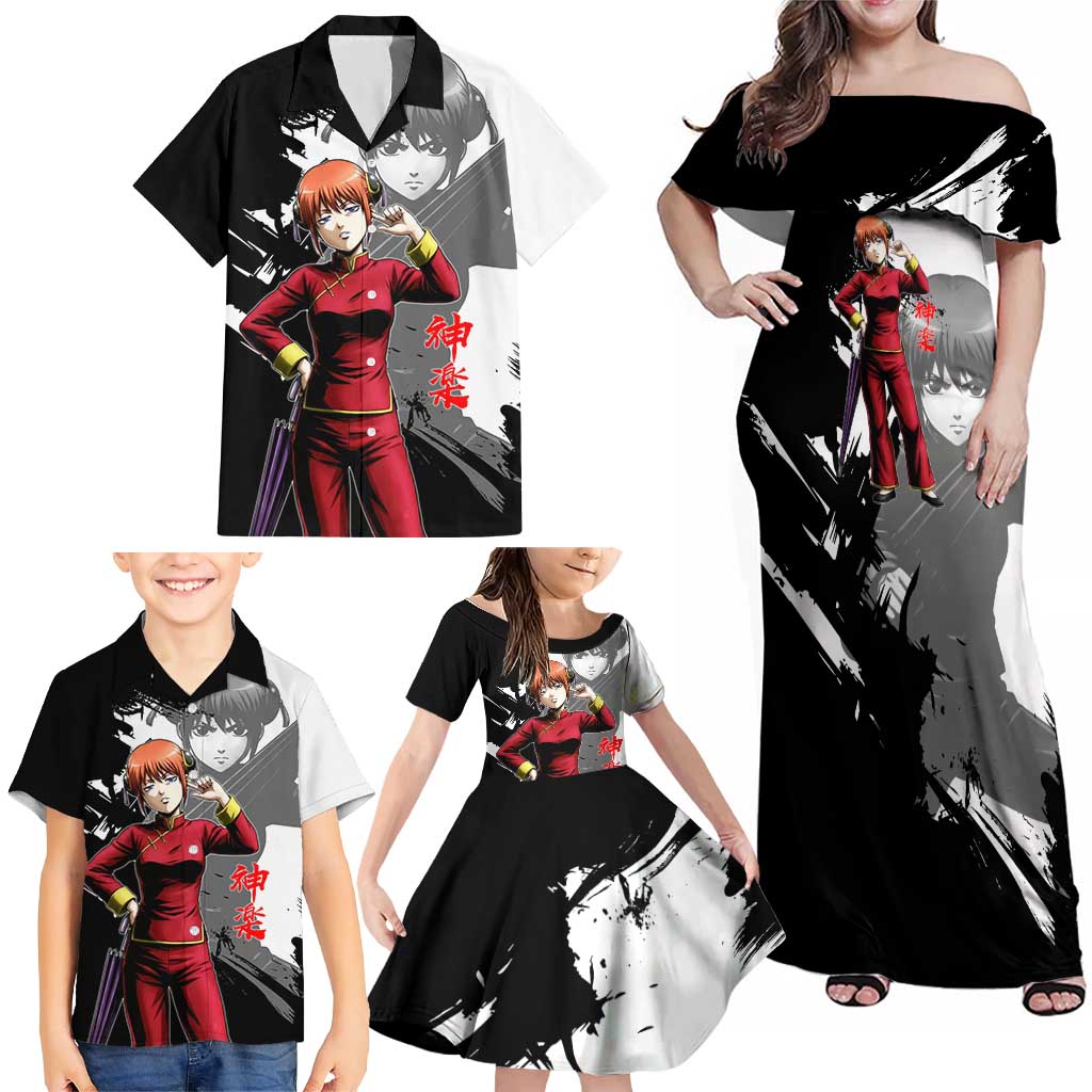 Kagura Family Matching Off Shoulder Maxi Dress and Hawaiian Shirt Fierce Comedy Martial Ink Style