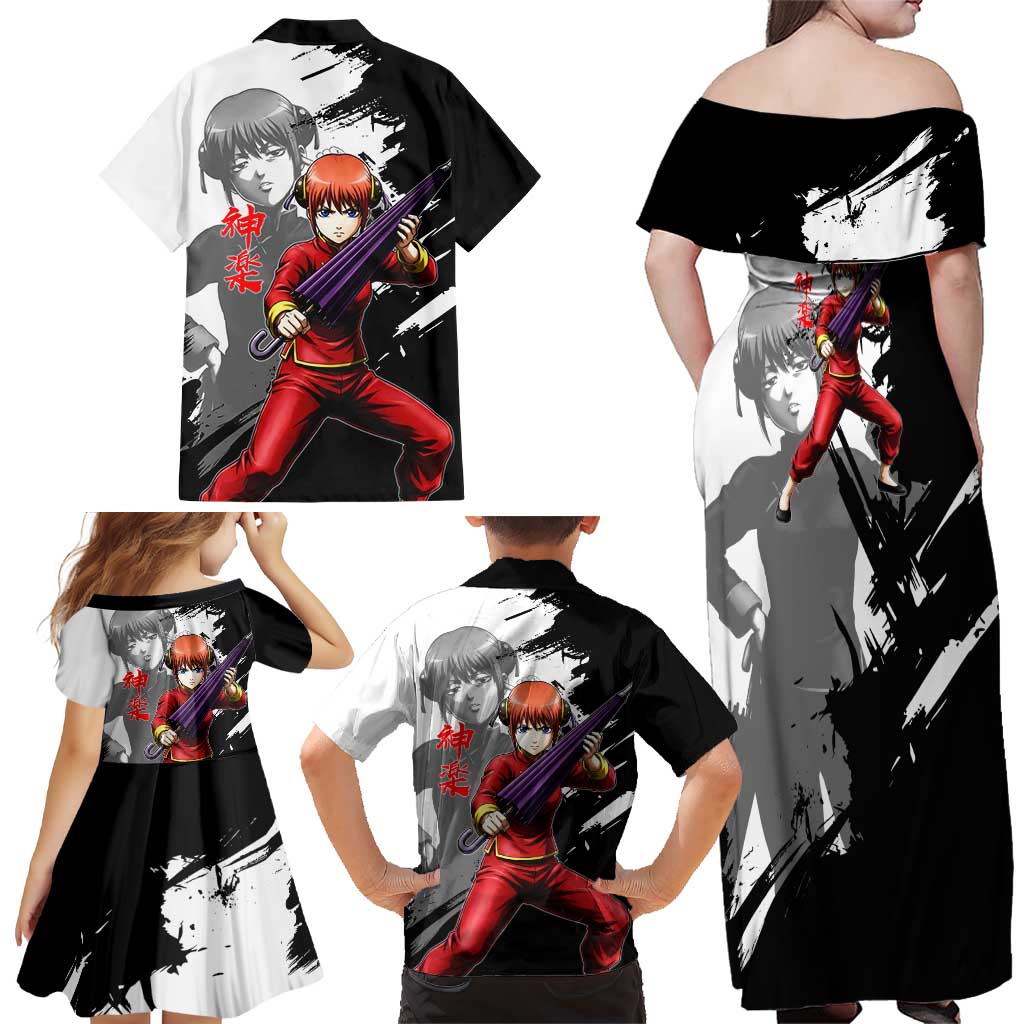 Kagura Family Matching Off Shoulder Maxi Dress and Hawaiian Shirt Fierce Comedy Martial Ink Style