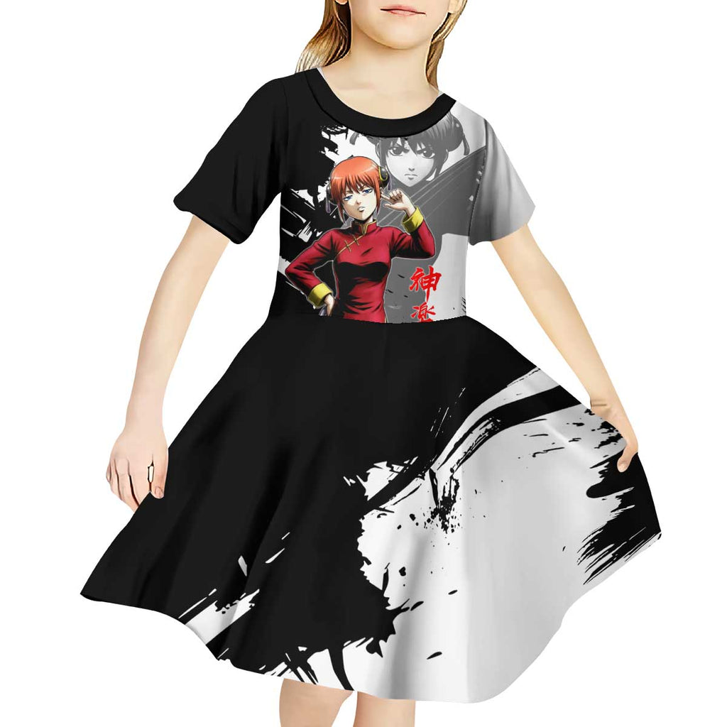 Kagura Kid Short Sleeve Dress Fierce Comedy Martial Ink Style