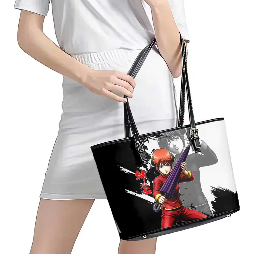 Kagura Leather Tote Bag Fierce Comedy Martial Ink Style