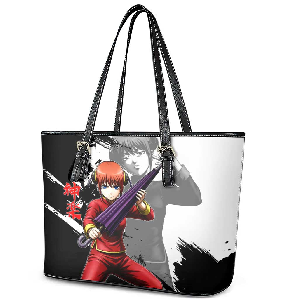 Kagura Leather Tote Bag Fierce Comedy Martial Ink Style